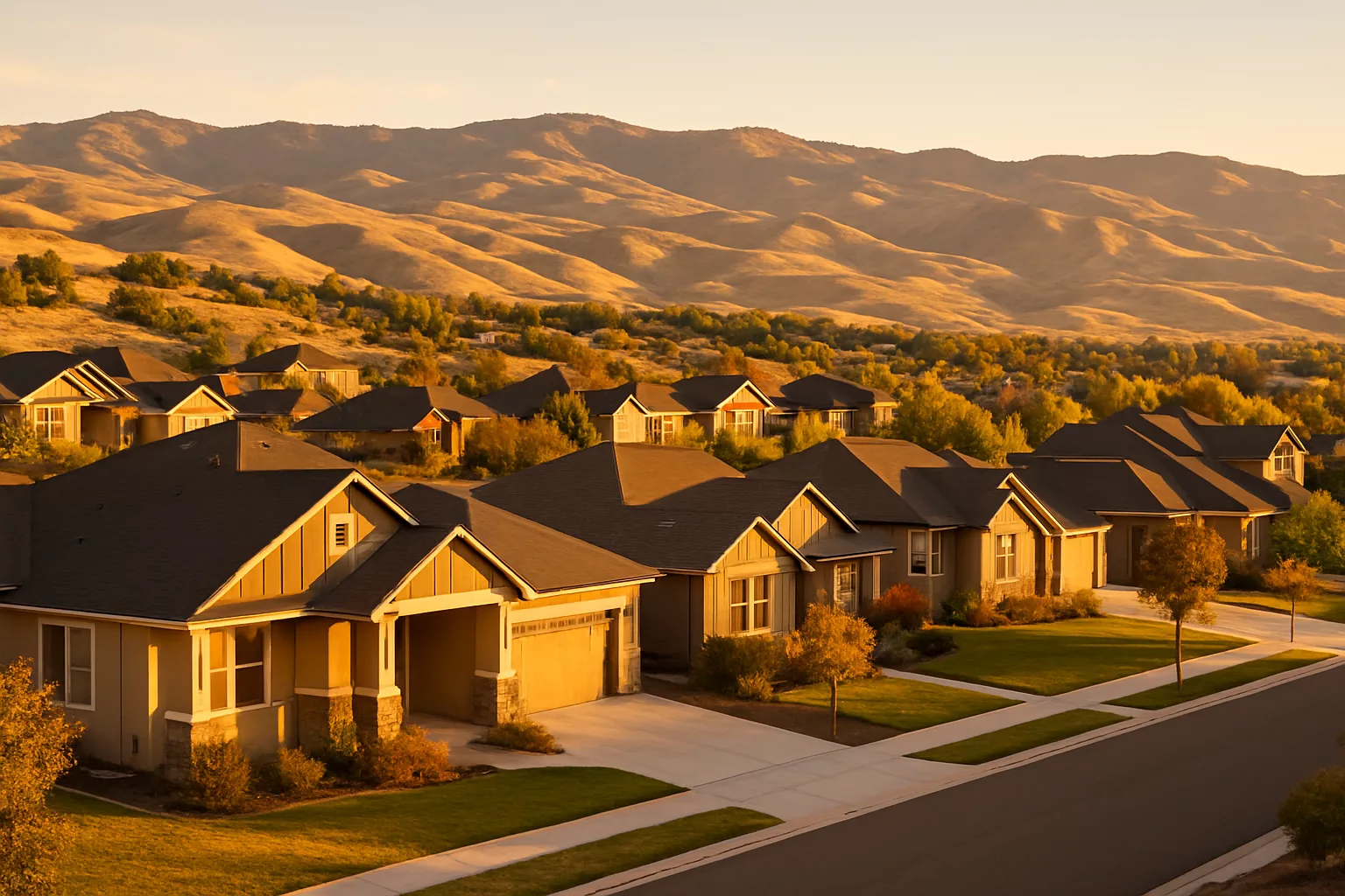 Boise foothills neighborhood with the mountains beyond