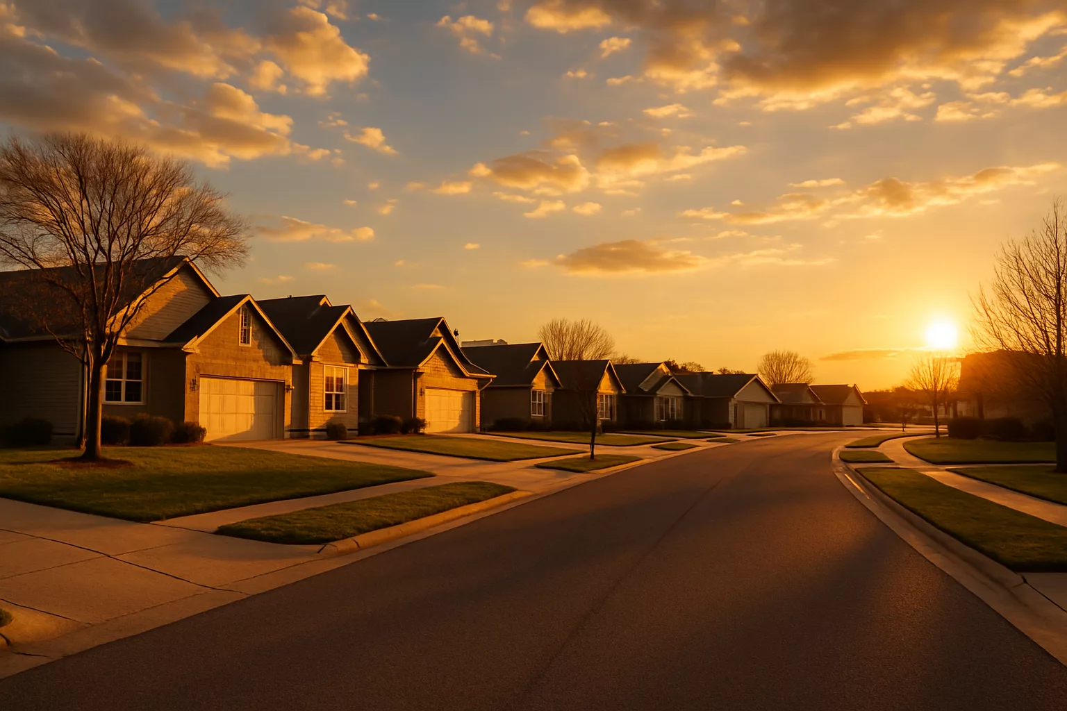 Wichita neighborhood street under a wide Kansas sky