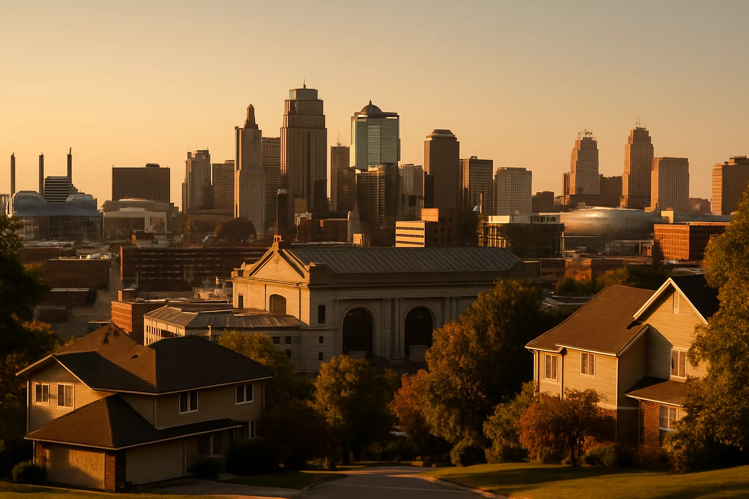 Kansas City skyline seen from a nearby residential hill