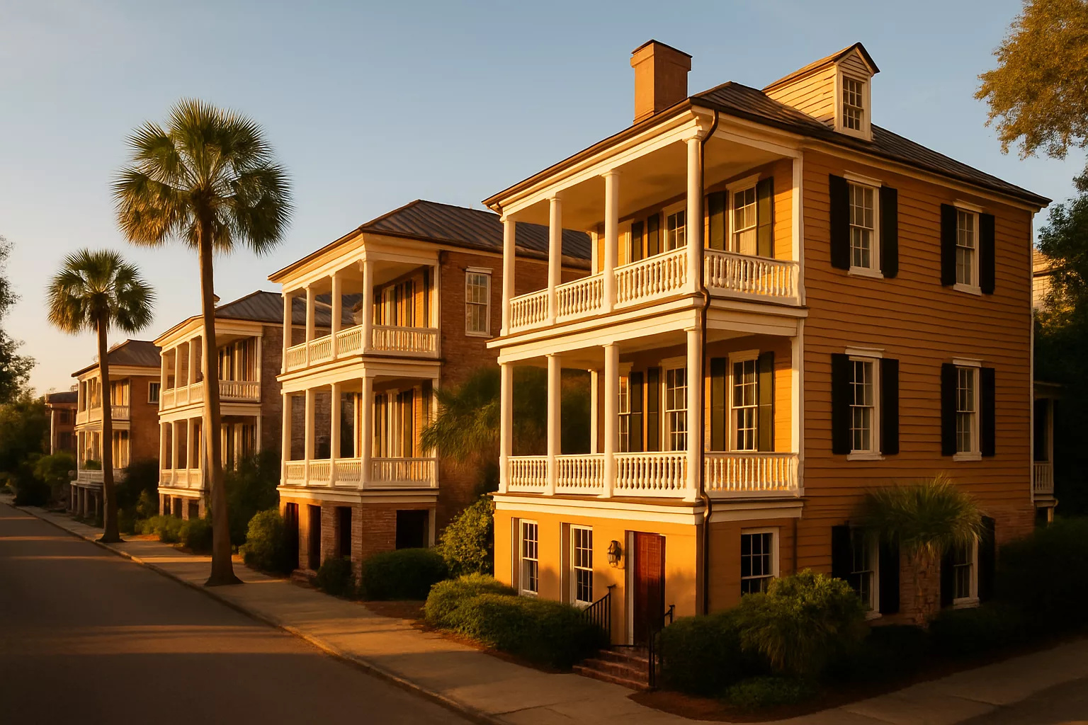 Charleston single houses with side piazzas