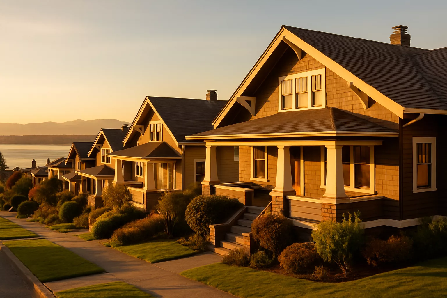 Seattle craftsman homes with Puget Sound in the distance