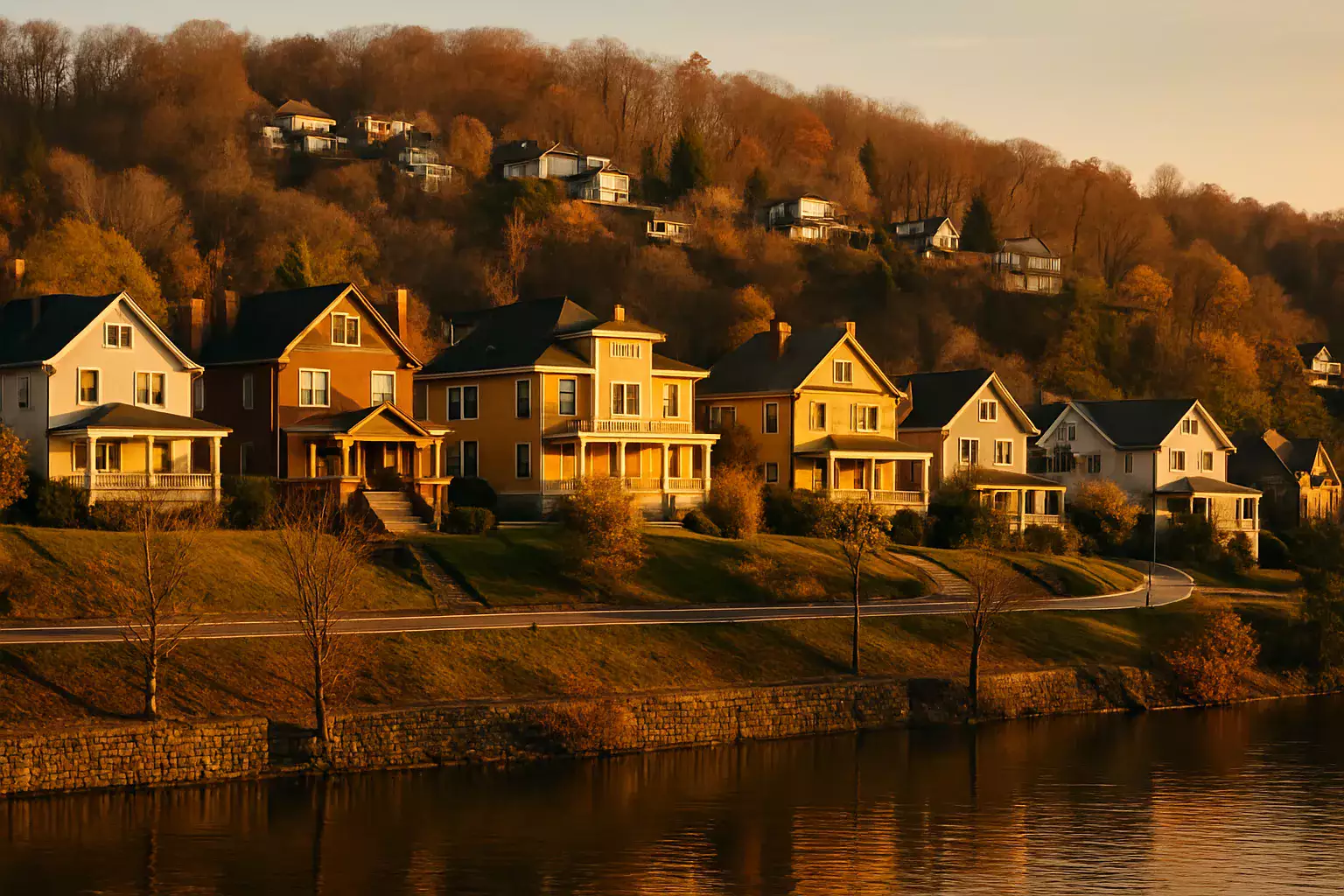 Charleston West Virginia homes on the hillside above the Kanawha River